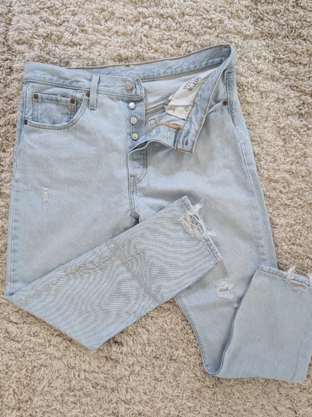 Levi's 501 S Women's Skinny Denim Jeans 32x28 (34X26) Blue Button Fly Distressed